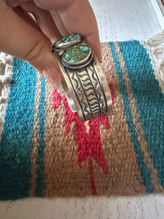 Beautiful B Johnson Navajo Sterling Sonoran Mountain Turquoise Bracelet Cuff Signed