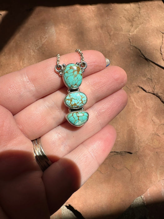Handmade Sterling Silver & Turquoise 3 Stone Necklace
