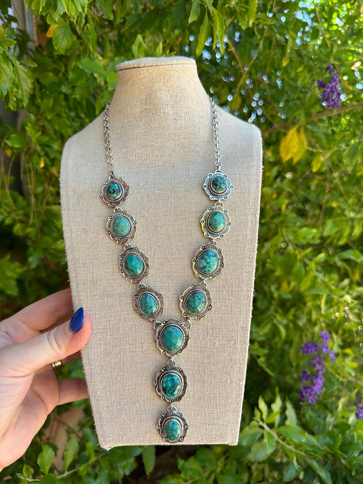 Handmade Turquoise & Sterling Silver Summer Lariat Necklace