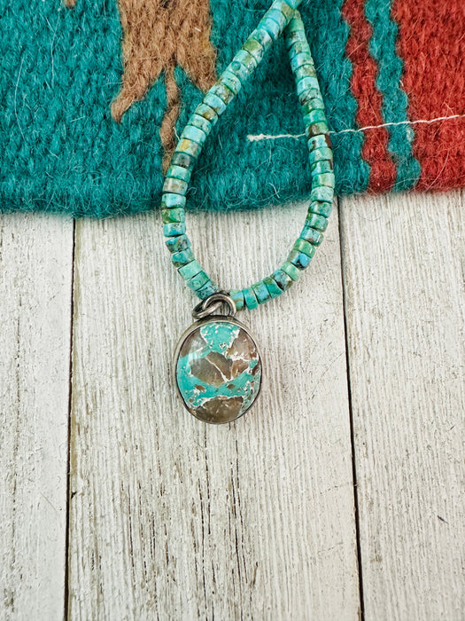 Navajo Turquoise and Sterling Silver Beaded Necklace with Pendant