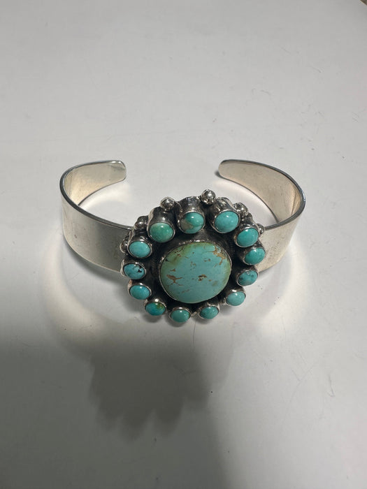 Beautiful B Johnson Navajo Sterling Turquoise Cluster Bracelet Cuff Signed