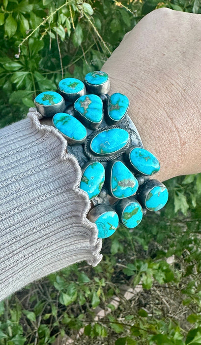 Beautiful B Johnson Navajo Sterling Sonoran Moutain Turquoise Bracelet Cuff Signed