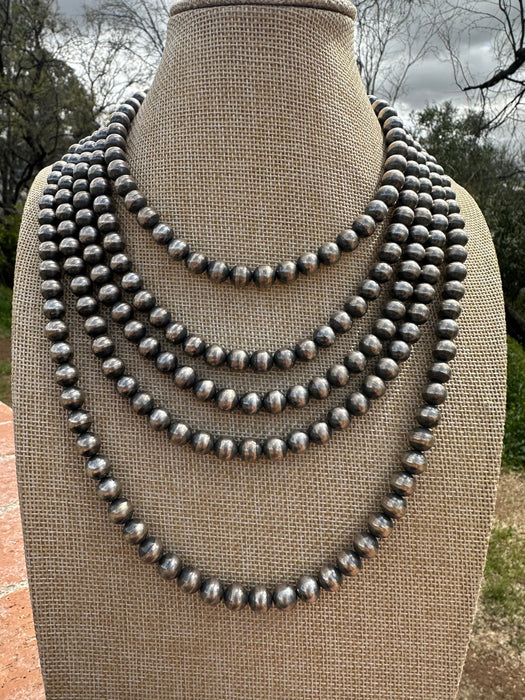 8mm Sterling Silver Navajo Pearl Style Beaded Necklace w/ 2 inch extender