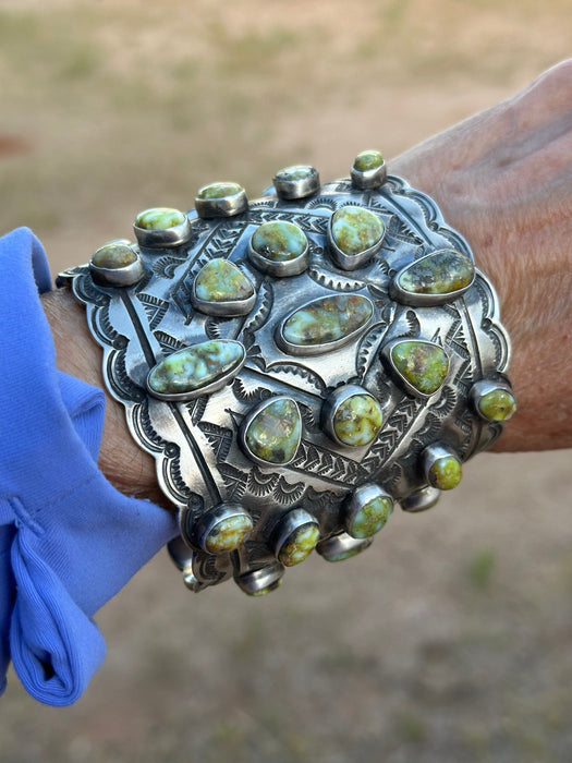 Larry James Navajo Palomino Turquoise & Sterling Silver Cluster Cuff Bracelet
