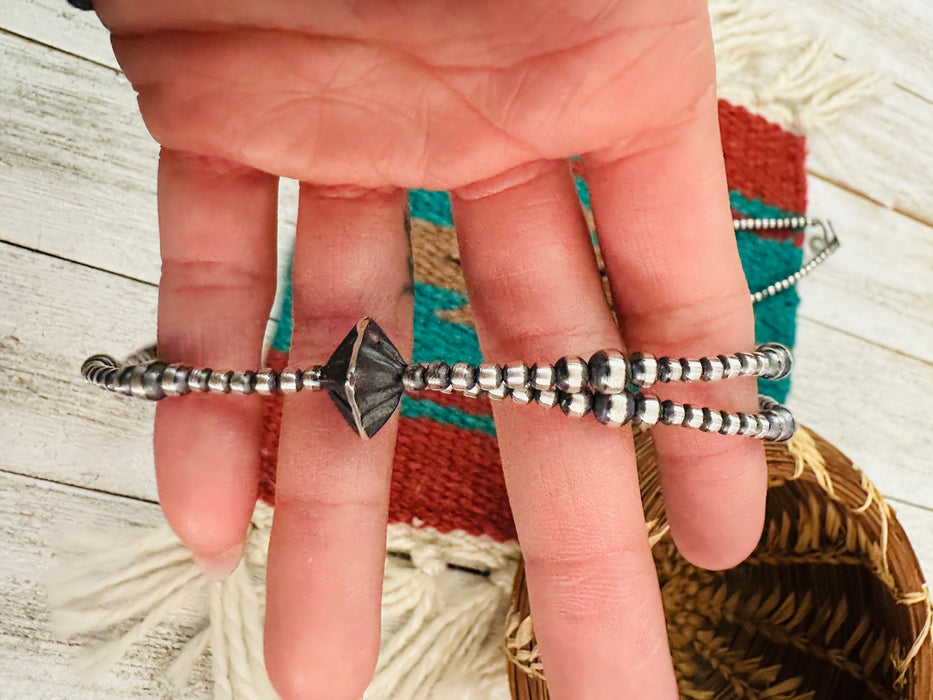 Navajo Sterling Silver Beaded Lariat Necklace