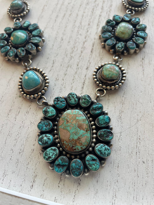 B Yellowstone Navajo Sterling Silver Turquoise Necklace & Earring Set Signed
