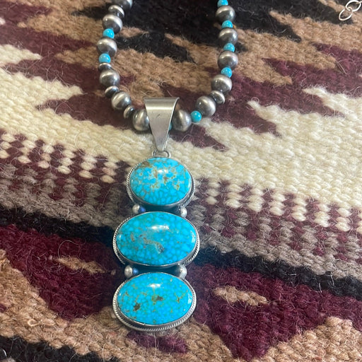 Beautiful Navajo Sterling Silver Beaded Turquoise Necklace With Pendant Signed Kathleen G - Culture Kraze Marketplace.com