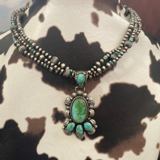 Beautiful Navajo Sterling Silver3 Strand Beaded Turquoise Necklace With Pendant Signed Gilbert Tom - Culture Kraze Marketplace.com