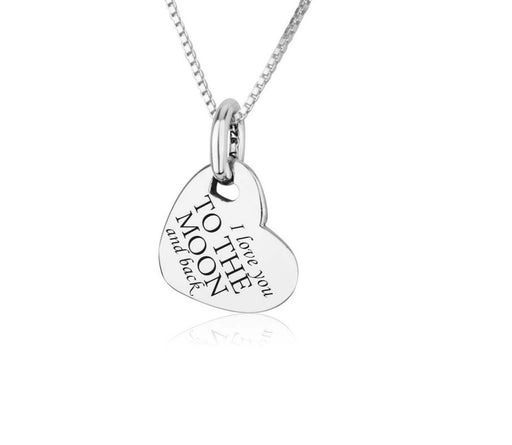Sterling Silver Tilted Heart Pendant Necklace – I Love You to the Moon and Back - Culture Kraze Marketplace.com