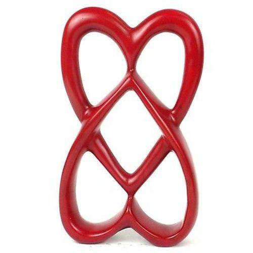 Handcrafted 8-inch Soapstone Connected Hearts Sculpture in Red - Culture Kraze Marketplace.com