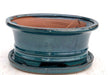 Blue / Green Ceramic Bonsai Pot - Oval  Professional Series with Attached Humidity/Drip Tray   10.75" x 8.5" x 4.125" - Culture Kraze Marketplace.com