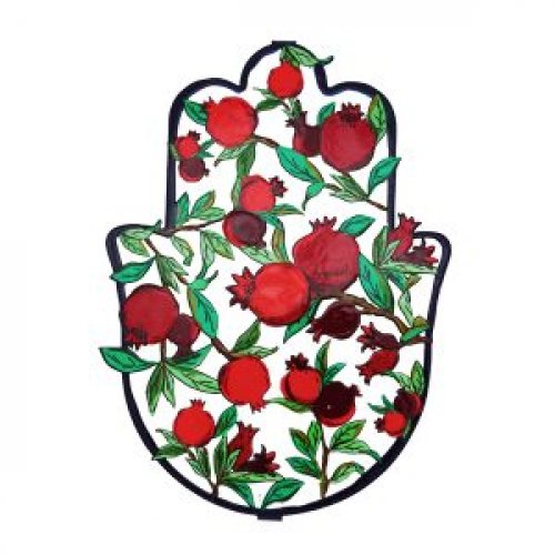 Red Pomegranates - Hand Painted Wall Hamsa, Enamel Finish - Culture Kraze Marketplace.com