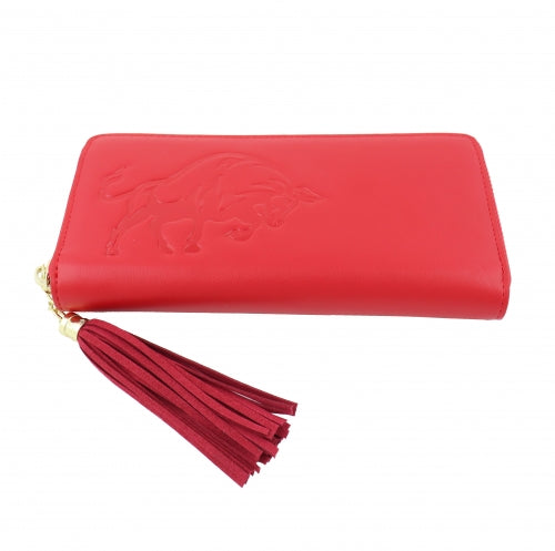 Red Wealth Leather Wallet with Printed Bull - Culture Kraze Marketplace.com