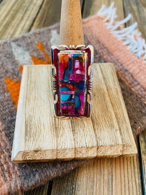 Navajo Sterling Silver & Pink Dream Mohave Rectangle Inlay Ring Size 8.25 - Culture Kraze Marketplace.com