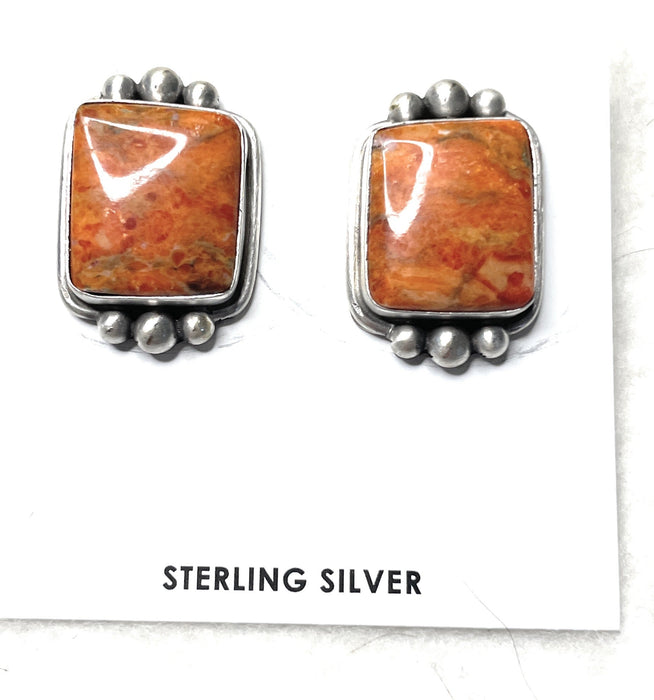 Navajo Apple Coral And Sterling Silver Post Earrings Signed - Culture Kraze Marketplace.com