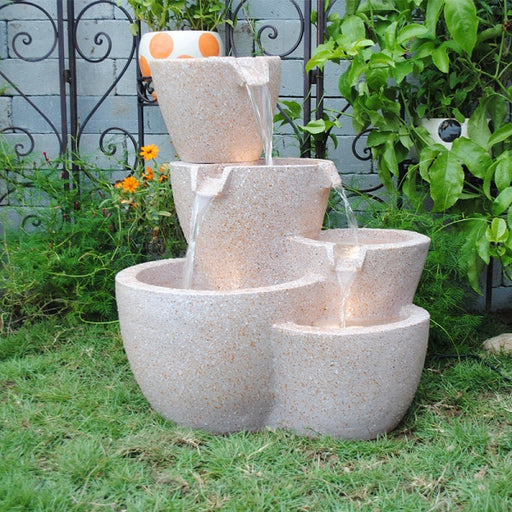 Muiti Pots Sandstone Outdoor-indoor Water Fountain With Led Lights - Culture Kraze Marketplace.com