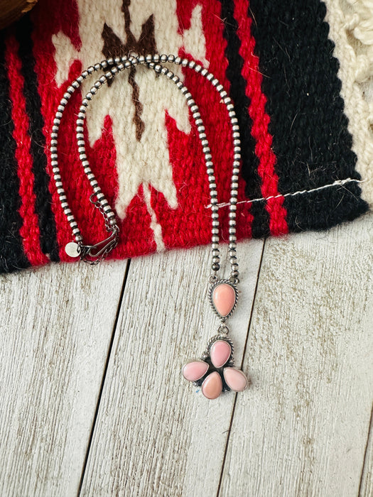 Navajo Queen Pink Conch & Sterling Silver Pearl Beaded Lariat Necklace