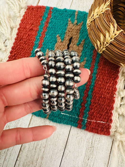 Navajo Sterling Silver Pearl Beaded Wrap Bracelet