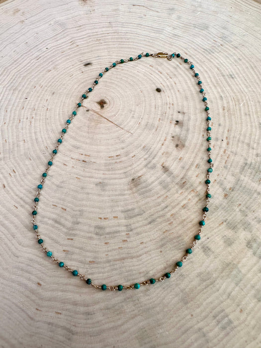 “The Golden Collection” Az Sunrise Handmade Turquoise Beaded 14k Gold Necklace GREEN TONES