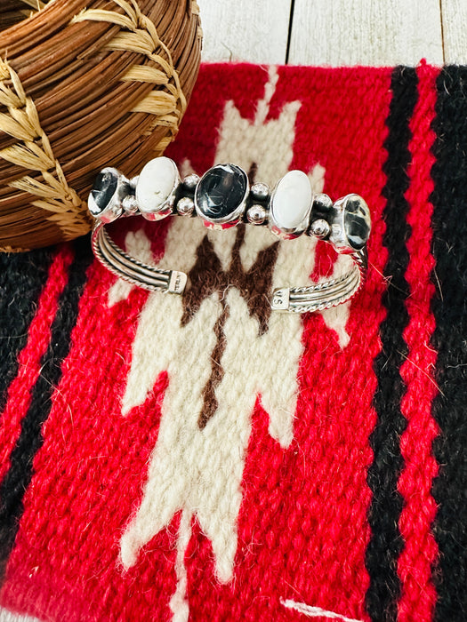 Navajo Sterling Silver & White Buffalo Cuff Bracelet