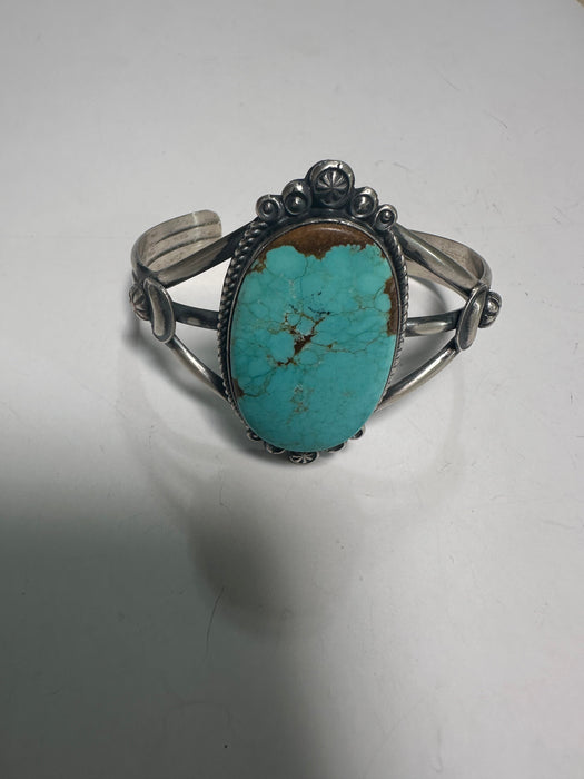 Beautiful Navajo Sterling Number 8 Turquoise Bracelet Cuff Signed Robert Shakey