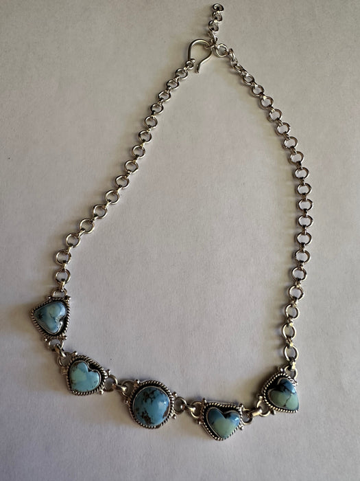 “The Goldie Chokers” Beautiful Handmade Sterling Silver & Golden Hills Turquoise Choker Necklace 16”.