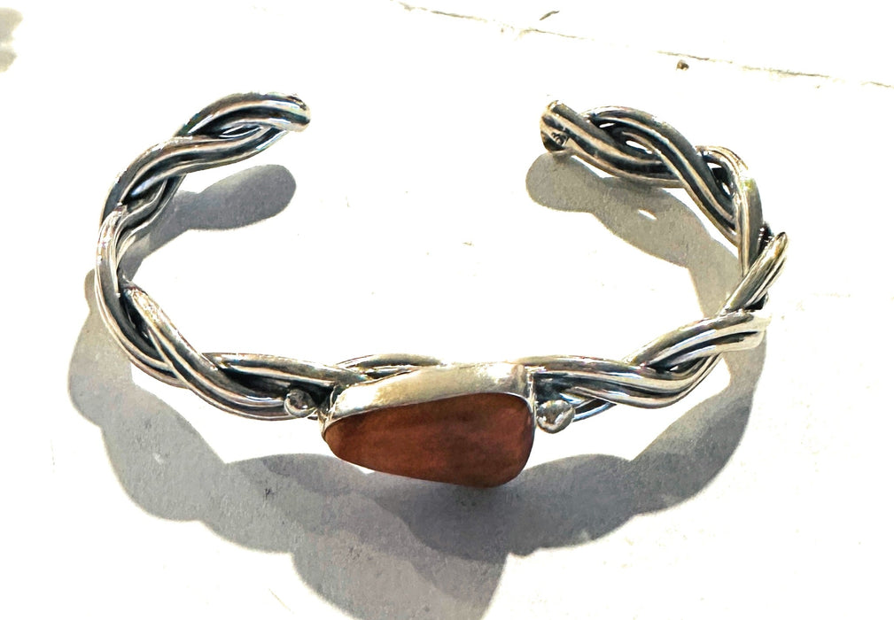Navajo Orange Spiny & Sterling Silver Twisted Cuff Bracelet