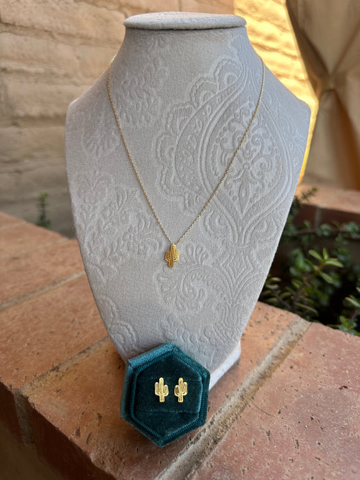 “The Golden Collection” Desert Saguaro Cactus Handmade 18k Gold Plated Necklace