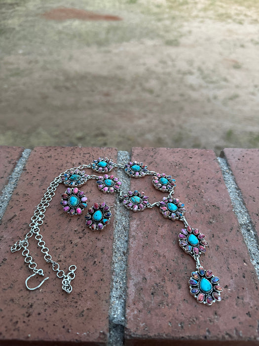 Handmade Sterling Silver Pink Dream & Turquoise Lariat Necklace Set