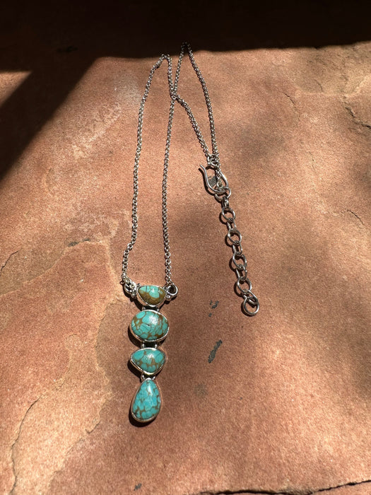 Handmade Sterling Silver & Turquoise 4 Stone Necklace