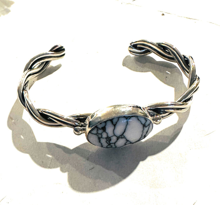 Navajo Howlite & Sterling Silver Twisted Cuff Bracelet