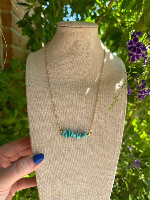 “The Golden Collection” Handmade Natural Turquoise Stone Chip Gold Plated Necklace