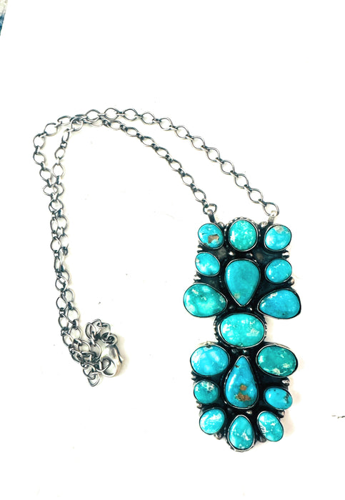 Navajo Sterling Silver & Turquoise Cluster Necklace by Sheila Becenti