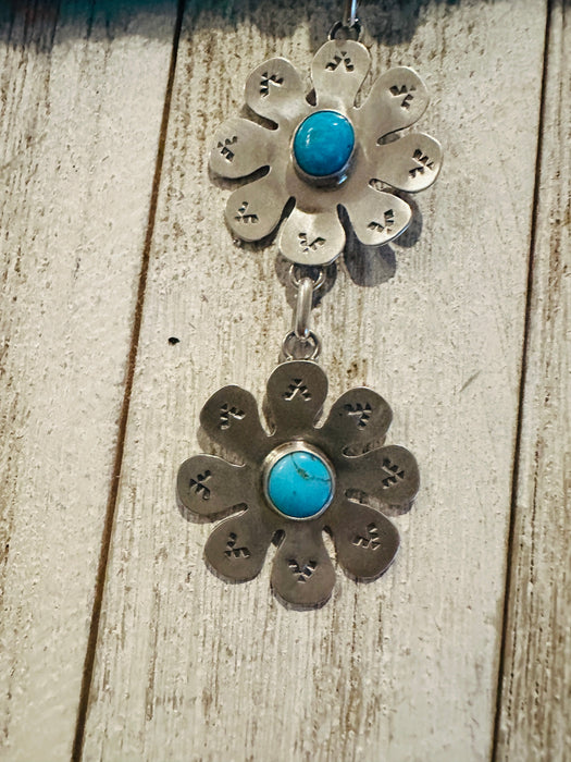 Navajo Sterling Silver & Turquoise Flower Lariat Necklace