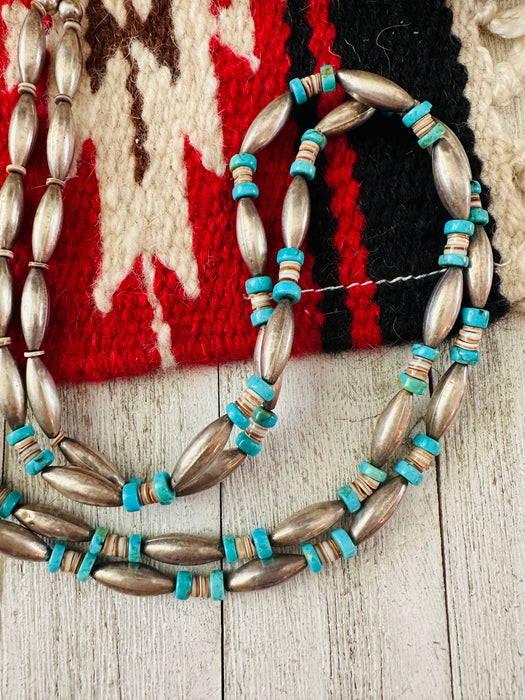 Vintage Old Pawn Navajo Turquoise & Sterling Silver Beaded Necklace