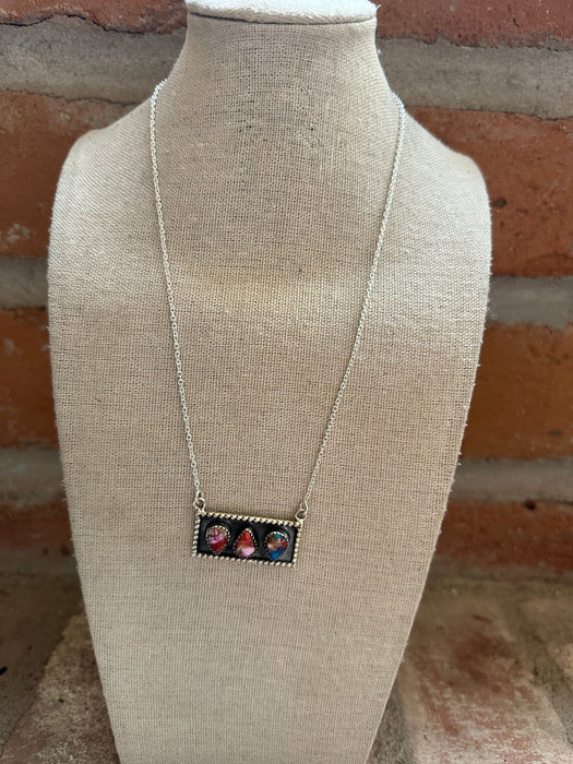 Handmade Sterling Silver & Pink Dream Mojave 3 Stone Bar Necklace