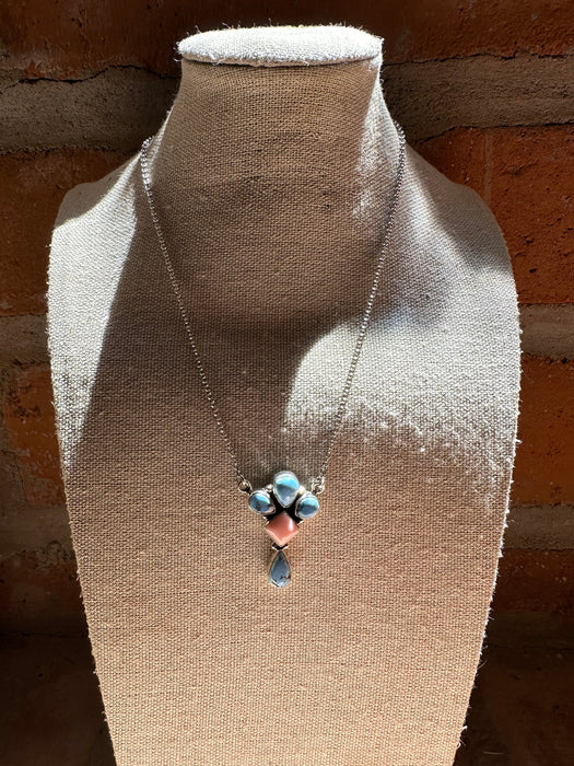 Handmade Sterling Silver, Golden Hills Turquoise & Pink Conch Necklace