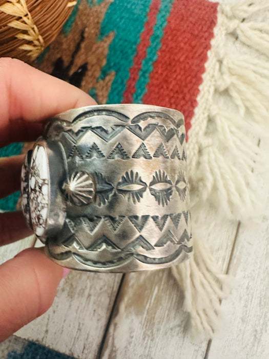 Navajo Wild Horse & Sterling Silver Cuff Bracelet By Chimney Butte