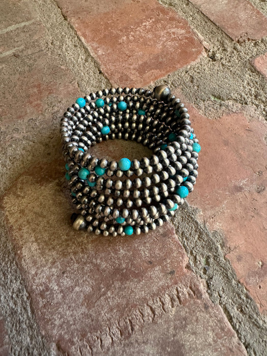 Cassidy Collection Handmade Sterling Silver & Turquoise Beaded Wrap Bracelet