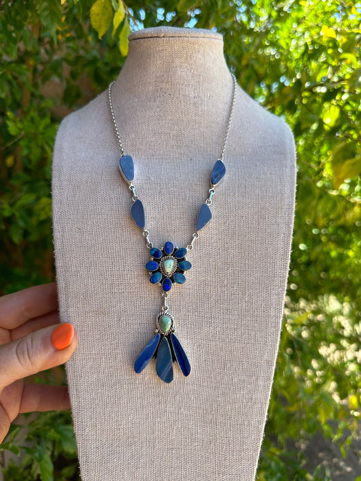 Handmade Denim Lapis, Turquoise & Sterling Silver Necklace