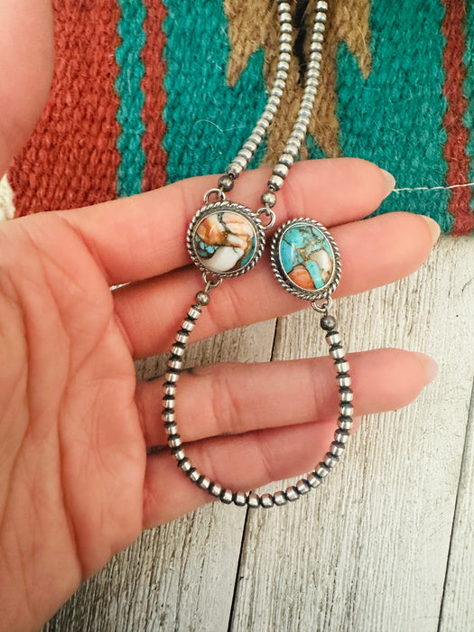 Navajo Spice & Sterling Silver Pearl Beaded Lariat Necklace