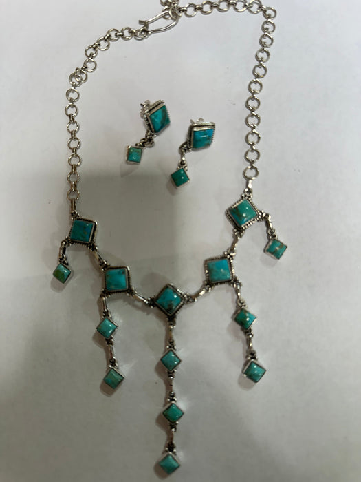 Handmade Sterling Silver & Turquoise Waterfall Necklace Set