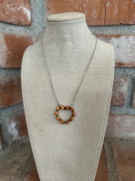 Handmade Sterling Silver & Orange Mojave Heart Necklace