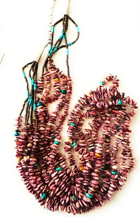 Navajo Spiny, Turquoise, & Heishi Five Strand Beaded Necklace