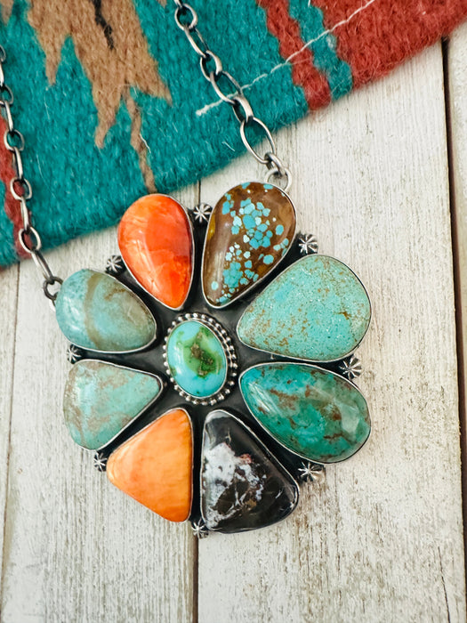Navajo Sterling Silver, Turquoise & Spiny Cluster Necklace