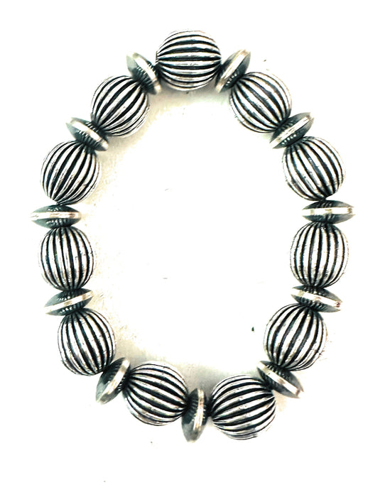 Navajo 12mm Sterling Silver Beaded Stretch Bracelet