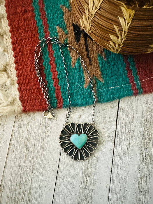 Navajo Sterling Silver & Turquoise Heart Necklace