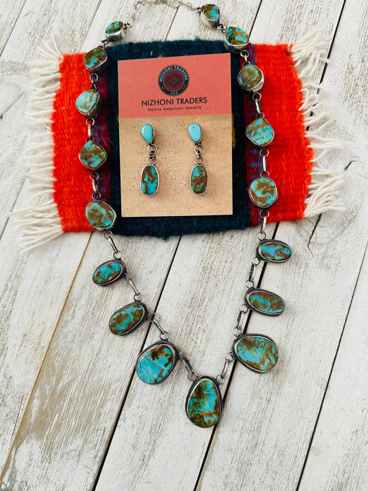 Navajo Sterling Silver & Royston Turquoise Necklace Set by Jacqueline Silver