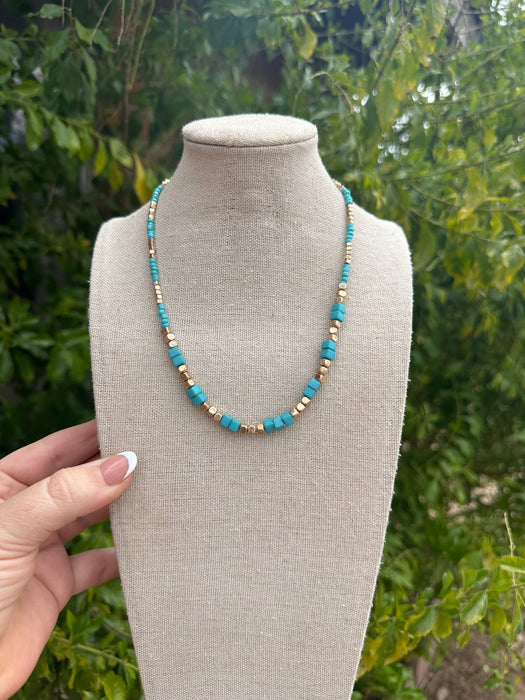 “The Golden Collection”  Handmade Turquoise & Gold Sedona Beaded Necklace
