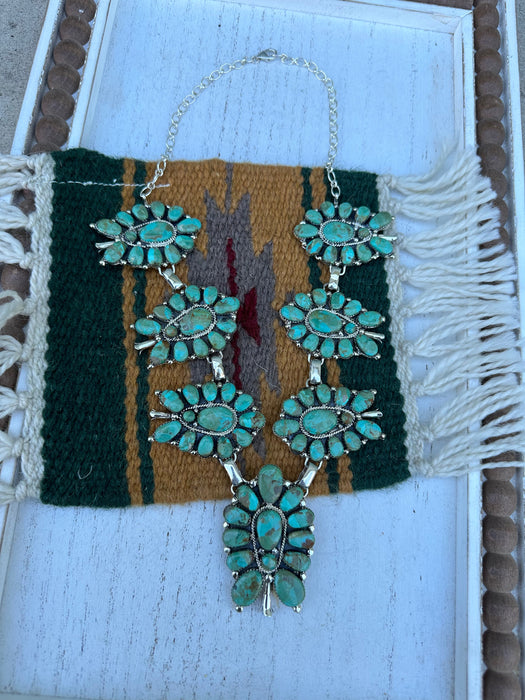 “Turquoise Tide” Navajo Green Turquoise & Sterling Silver Necklace Signed